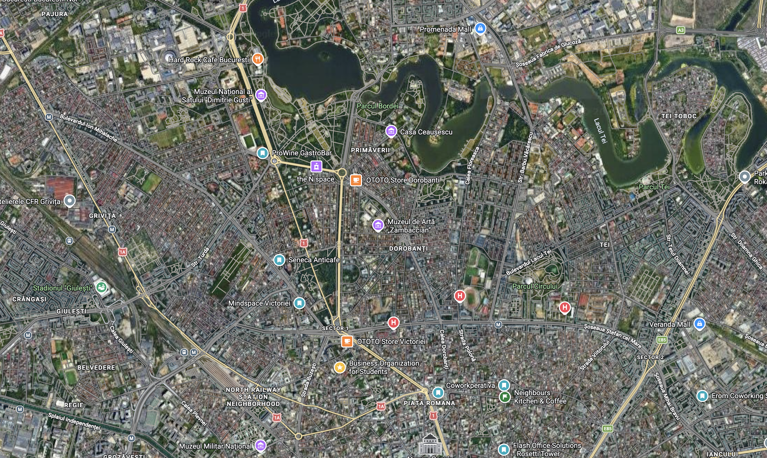 Hartă a zonei Nord București cu localizarea proiectului DJR și punctele de interes din apropiere